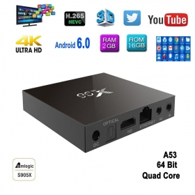 X96 TV Box Android 6.0 Marshmallow Amlogic S905X 64bit Quad Core 2G 16G XBMC Ultra HD 4K 60fps VP9 HDR H.265 with WiFi DLNA HDMI 2.0A Streaming Media Player Smart Set Top Box